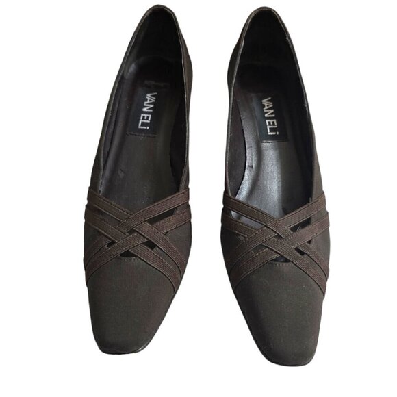 Vaneli Brown Square Toe Criss Cross Kitten Heel Sz 6.5N - Picture 3 of 8